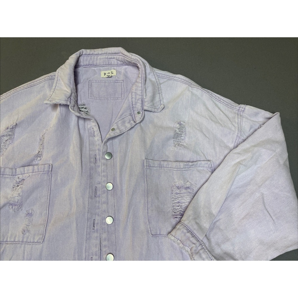POL Anthropologie Lavender Purple‎ Distressed Denim Jacket Medium Oversized